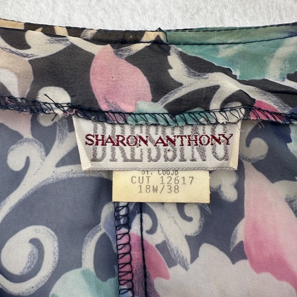 Vtg Sharon Anthony Dress 18W‎ Drop Waist Floral Chiffon Shoulder Pad 80s 90s - Picture 7 of 12